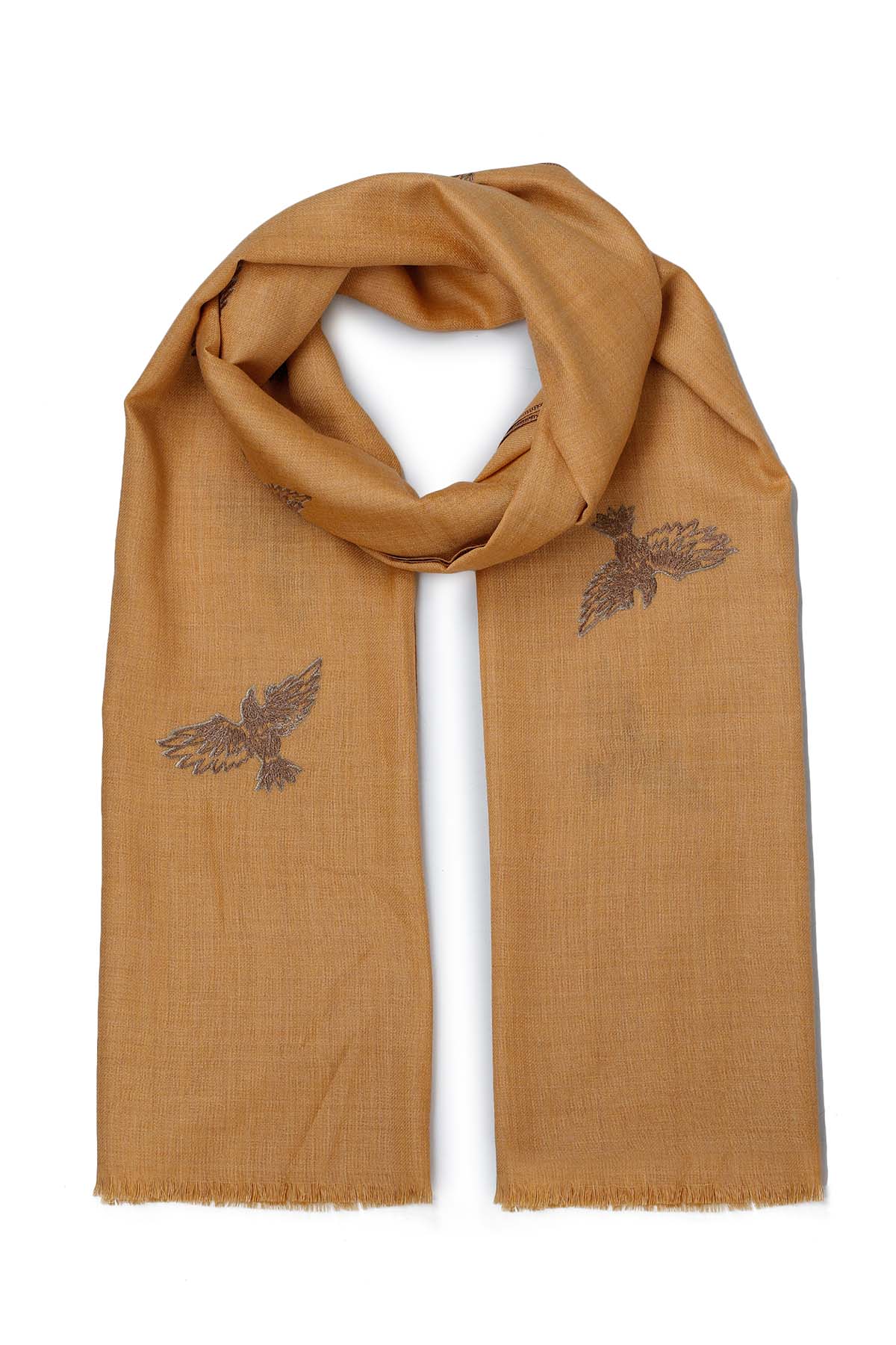 Pashmina Embroidery - Aviary | Warm-Tan