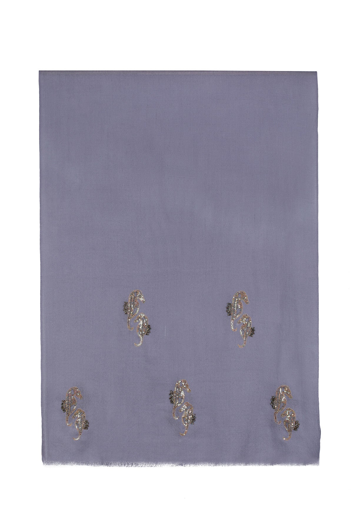 Cashmere Embroidery - Seahorses | Purple-Gray