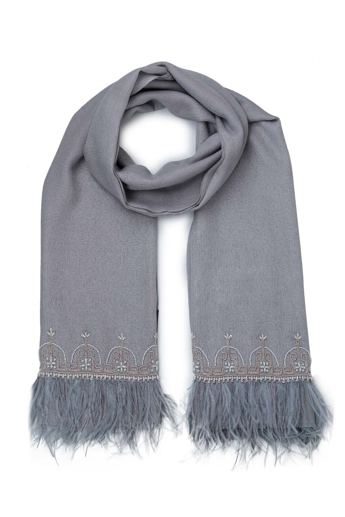 Cashmere Embroidery - Feather Crest | Blue-Gray
