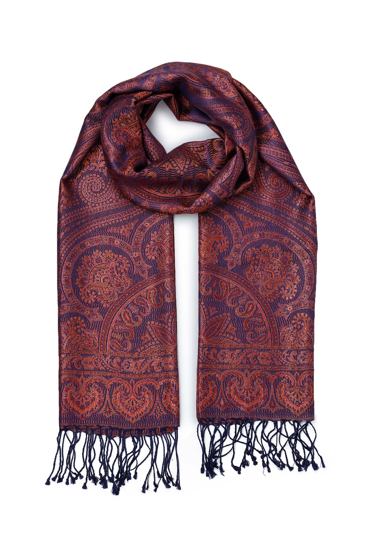 Pure Silk Jamawar Reversible | Navy-Rust