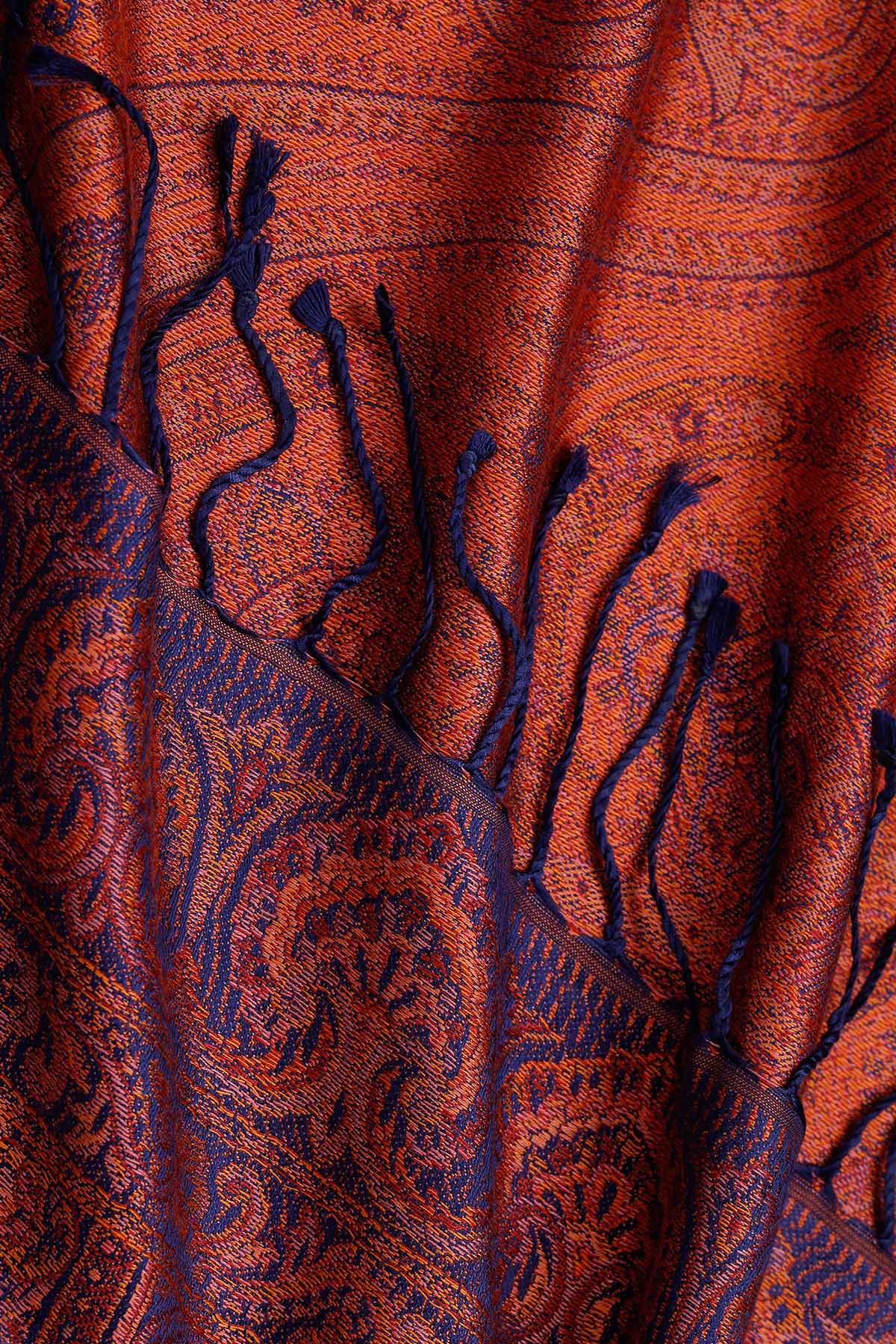 Pure Silk Jamawar Reversible | Navy-Rust