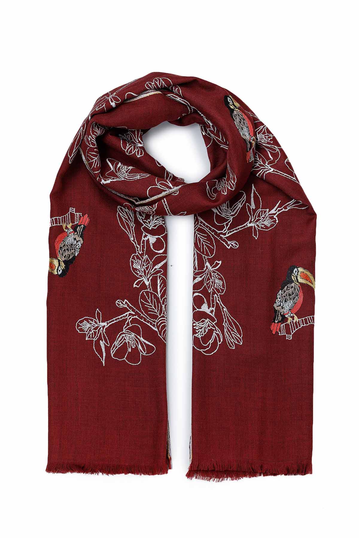 Pashmina Embroidery - Canopy | Deep-Garnet