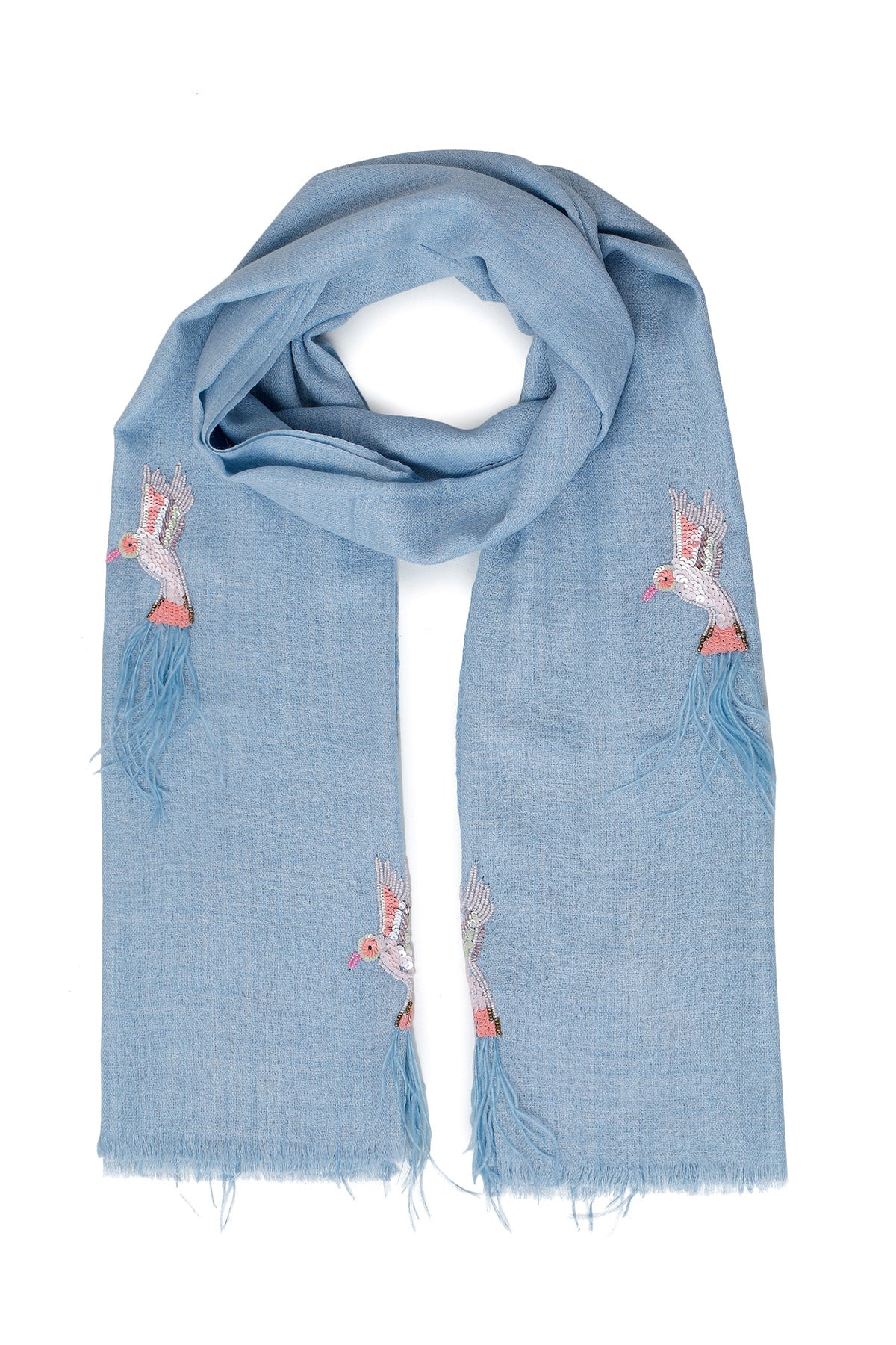Cashmere Embroidery - Birds of Paradise | Powder-Blue