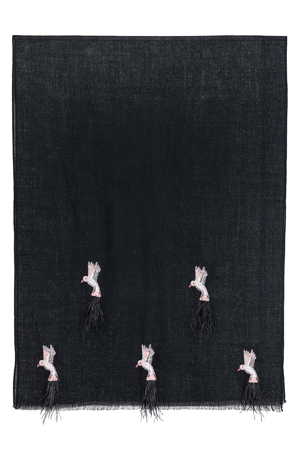 Cashmere Embroidery - Birds of Paradise | Black