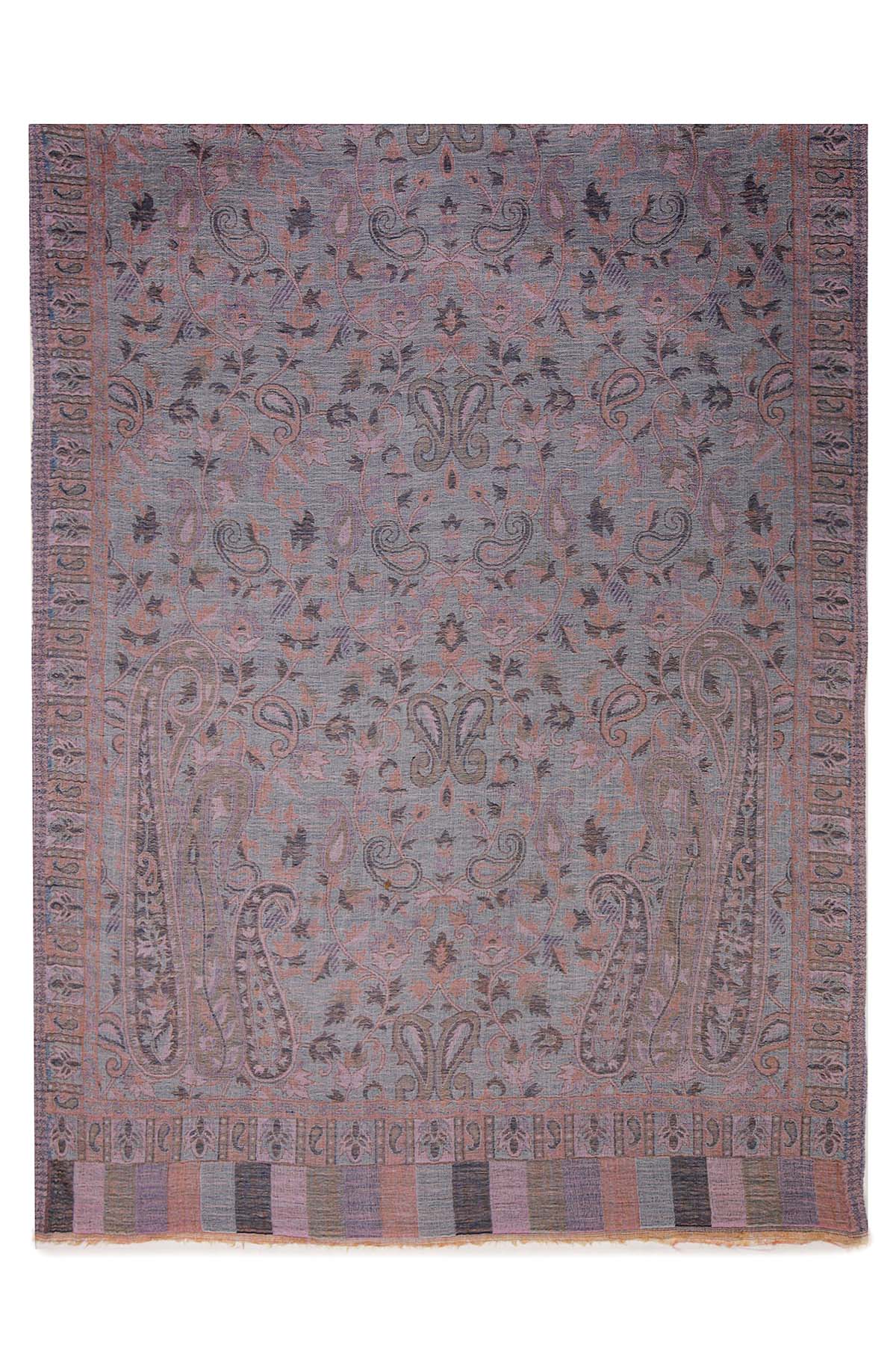 Pashmina Jamawar – Paisley Garden | Blue-Grey