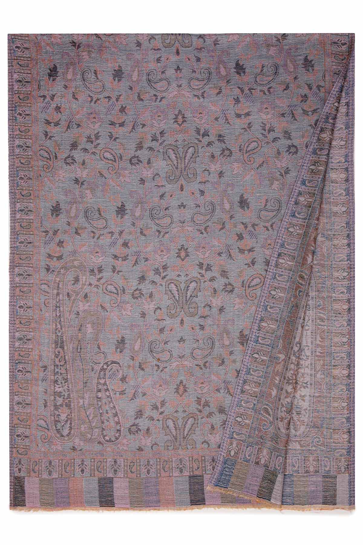Pashmina Jamawar – Paisley Garden | Blue-Grey