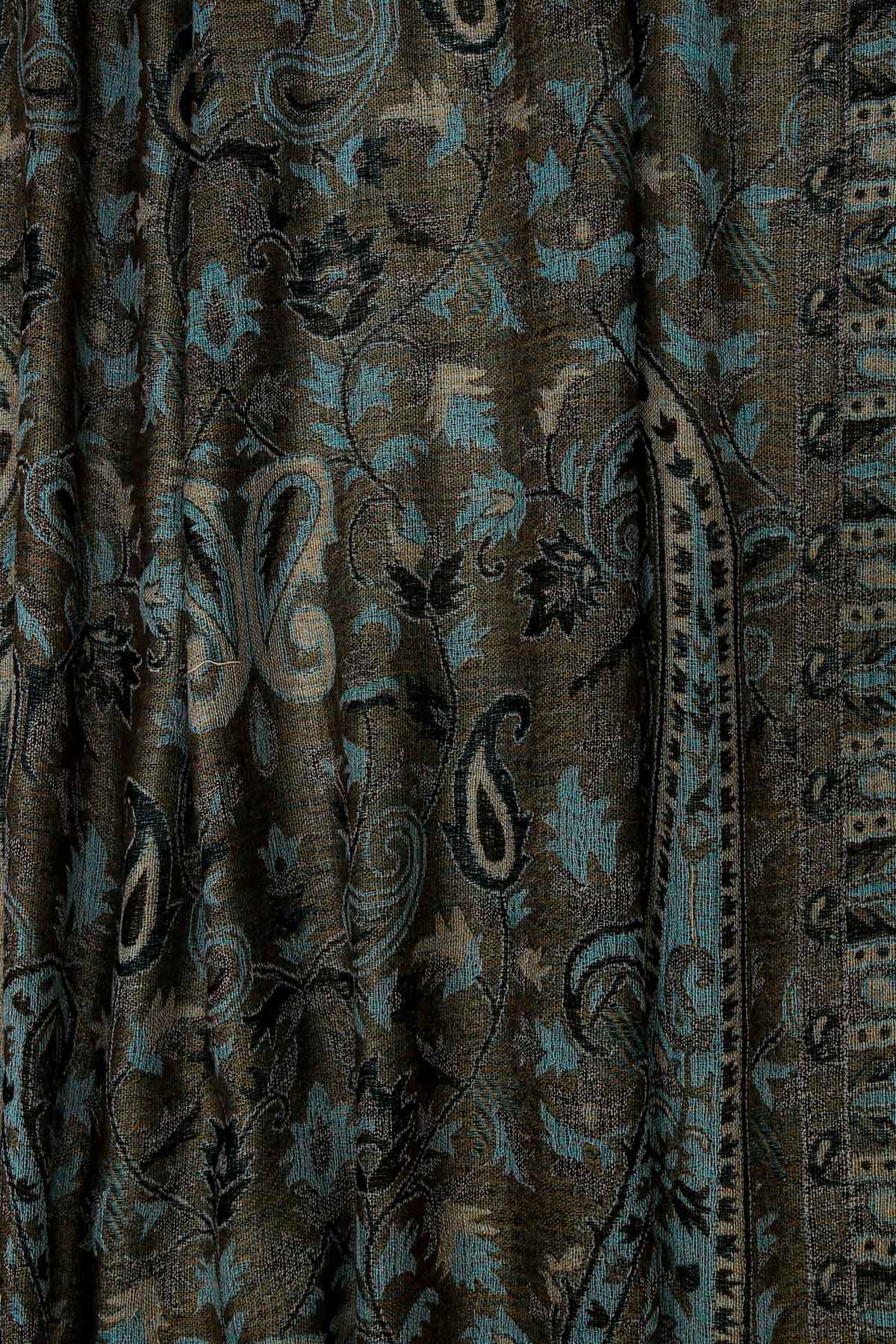 Pashmina Jamawar – Paisley Garden | Charcoal-Olive
