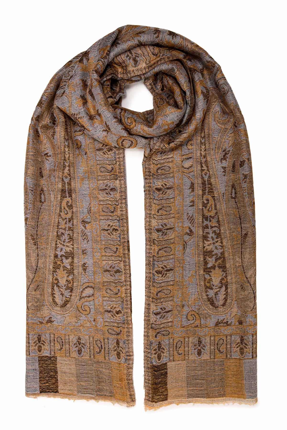 Pashmina Jamawar – Paisley Garden | Gold-Amber