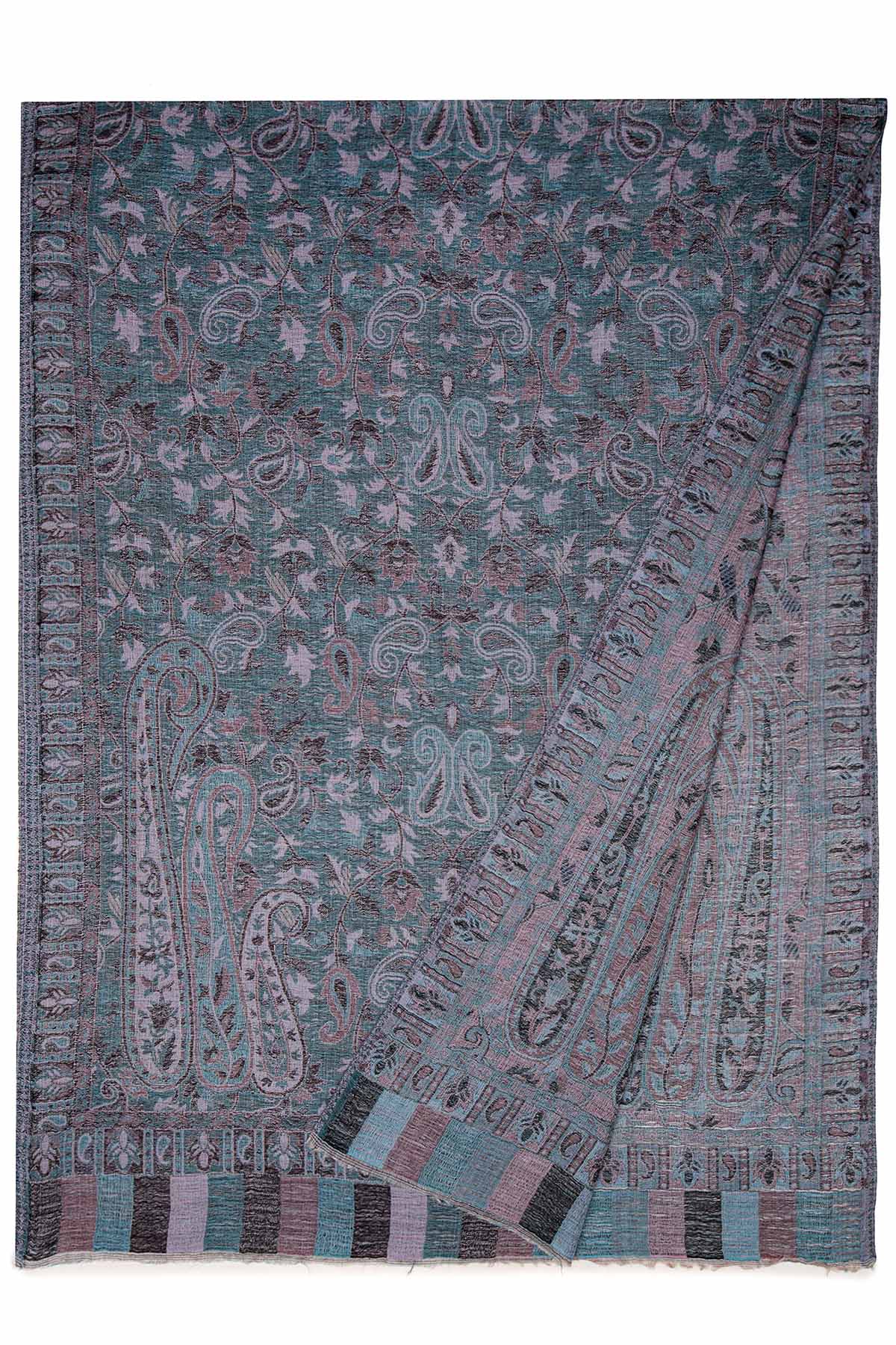 Pashmina Jamawar – Paisley Garden | Teal-Dust