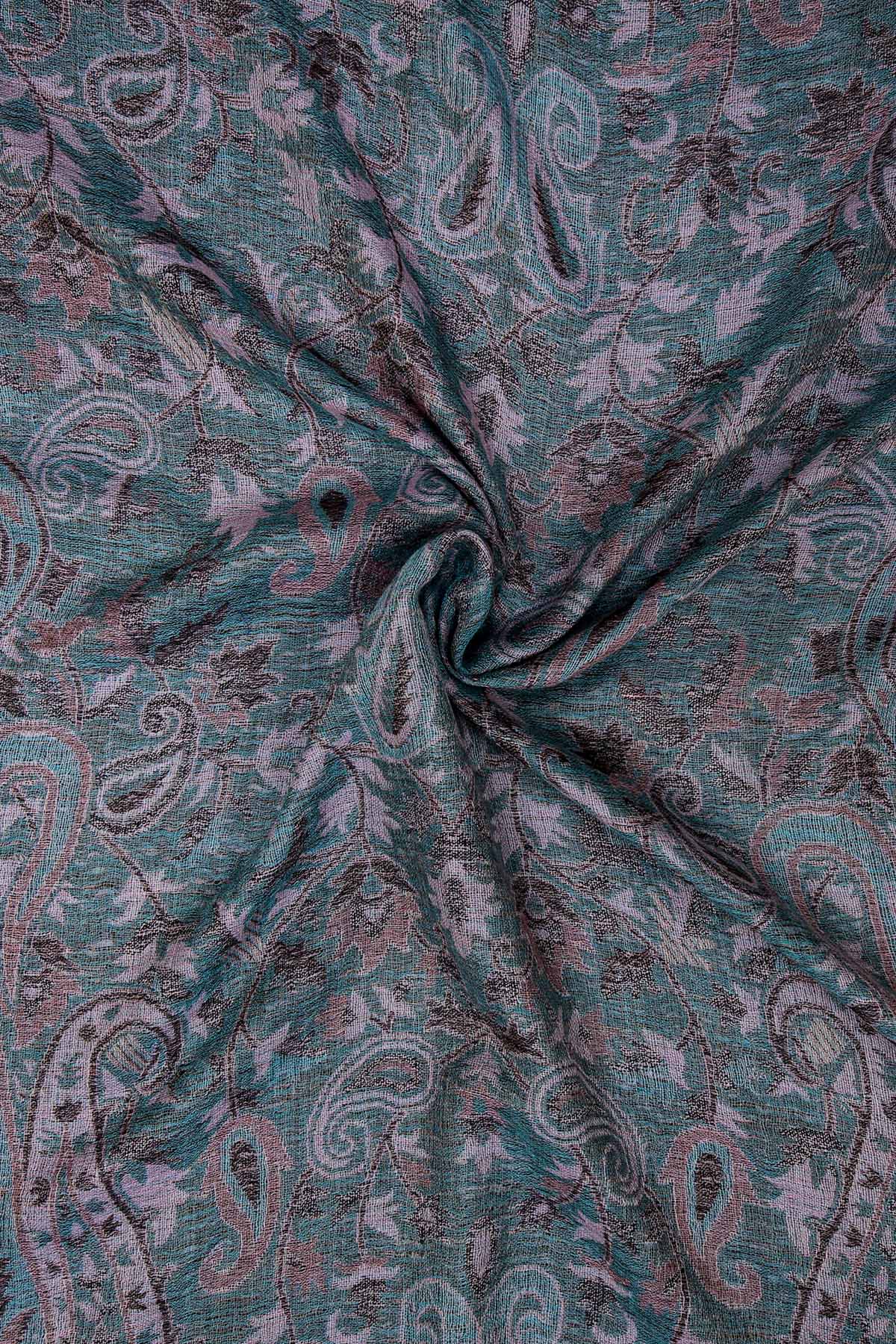 Pashmina Jamawar – Paisley Garden | Teal-Dust