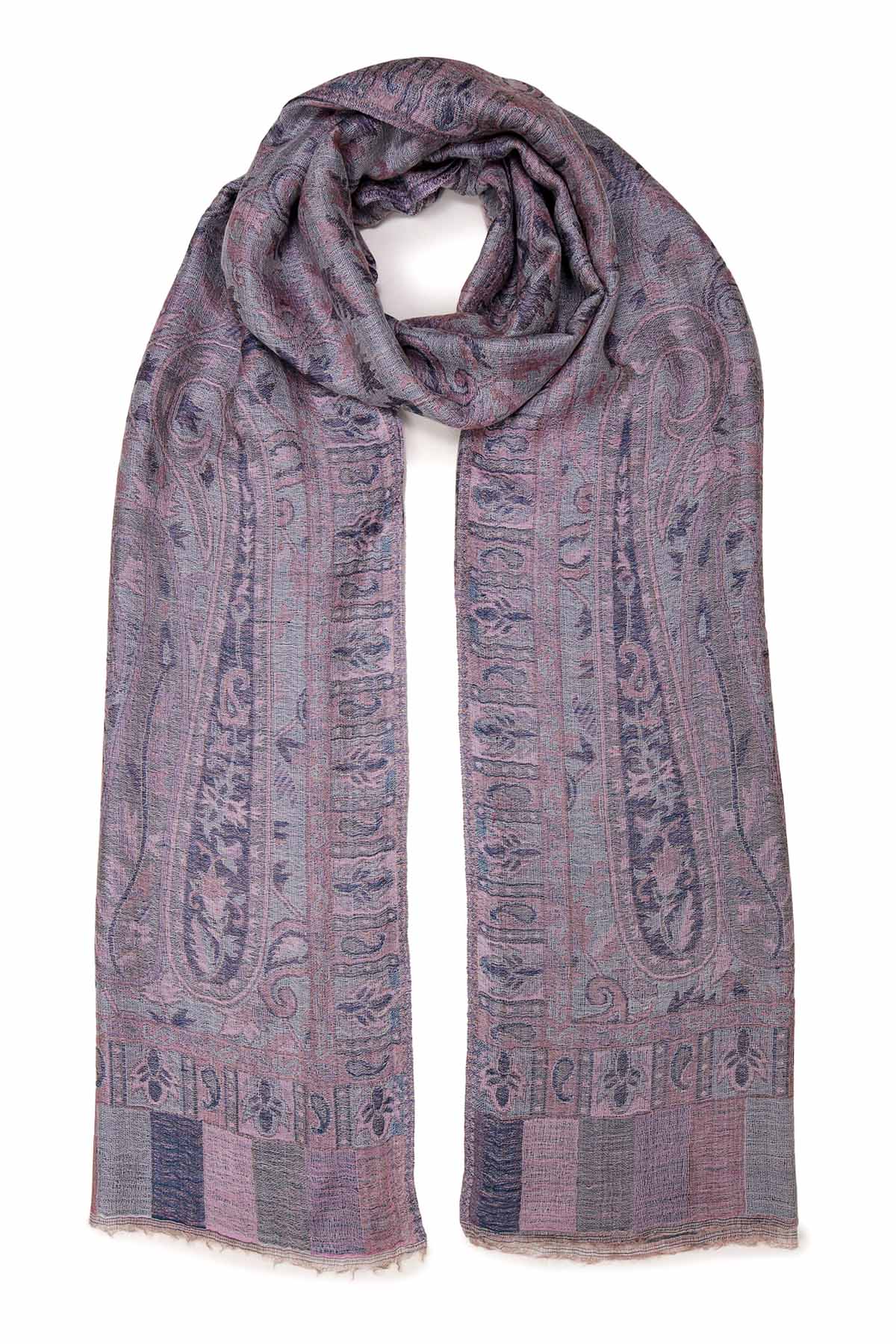 Pashmina Jamawar – Paisley Garden | Muted-Lavender