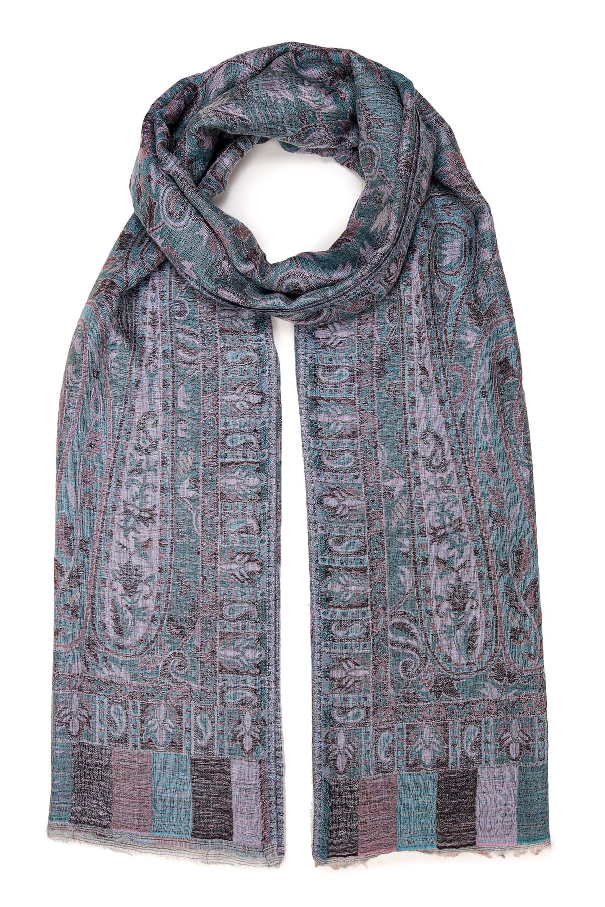Pashmina Jamawar – Paisley Garden | Blue-Green