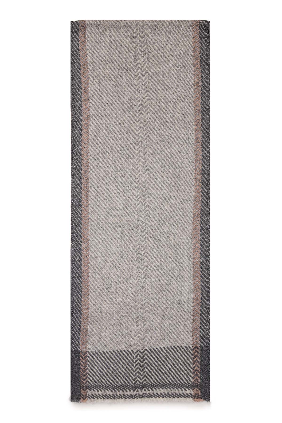 Pashmina Muffler Bordered Herringbone | Cool-Charcoal