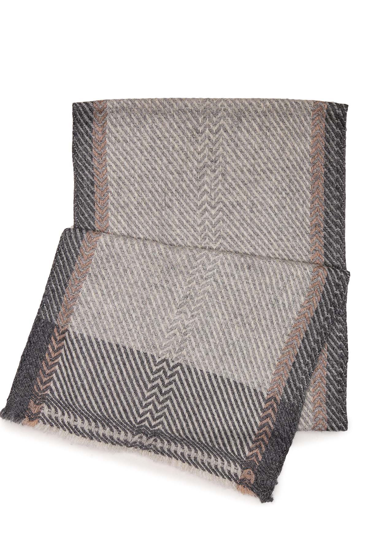 Pashmina Muffler Bordered Herringbone | Cool-Charcoal