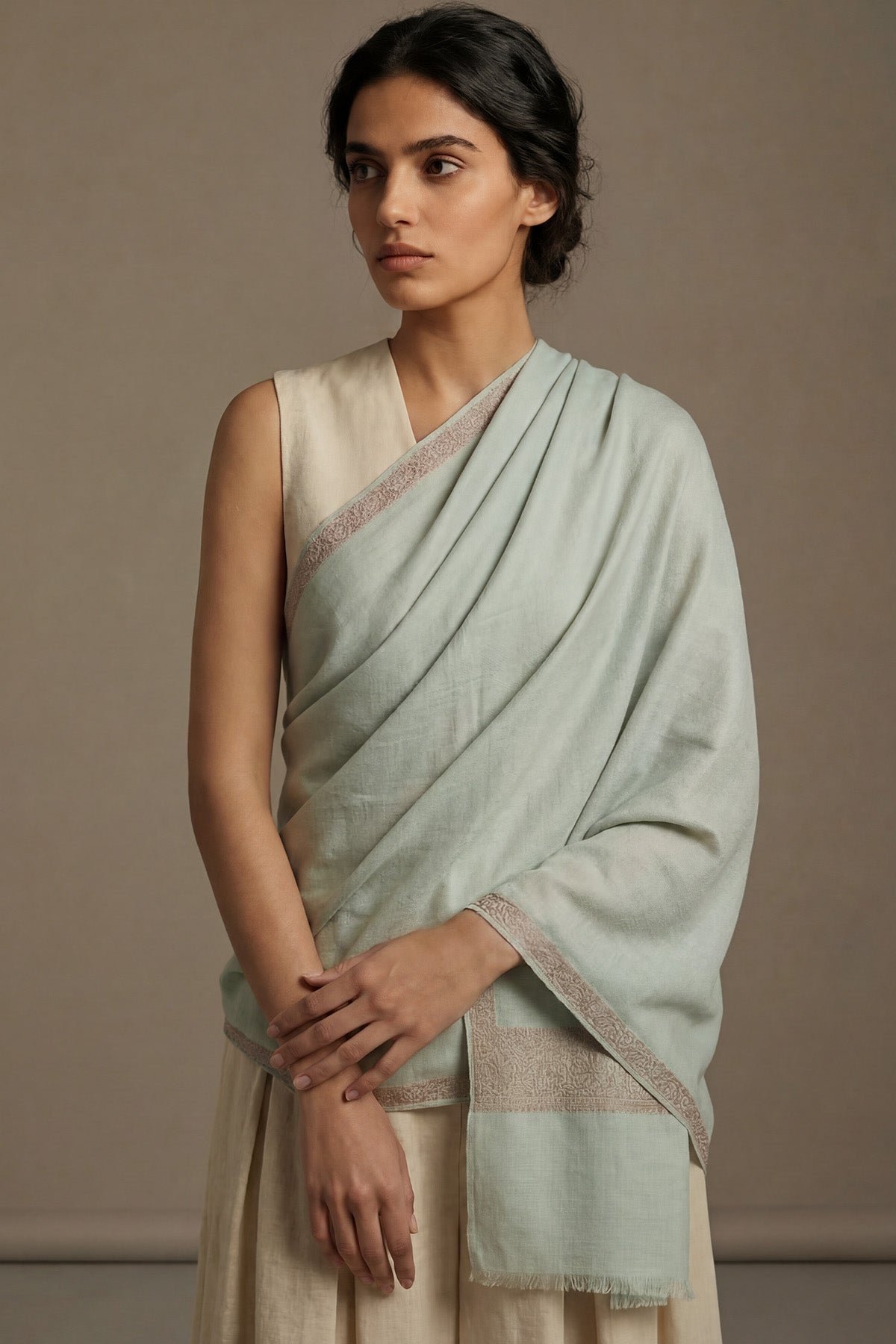 Pashmina Birds Eye - Halo Edge | Sage-Mint