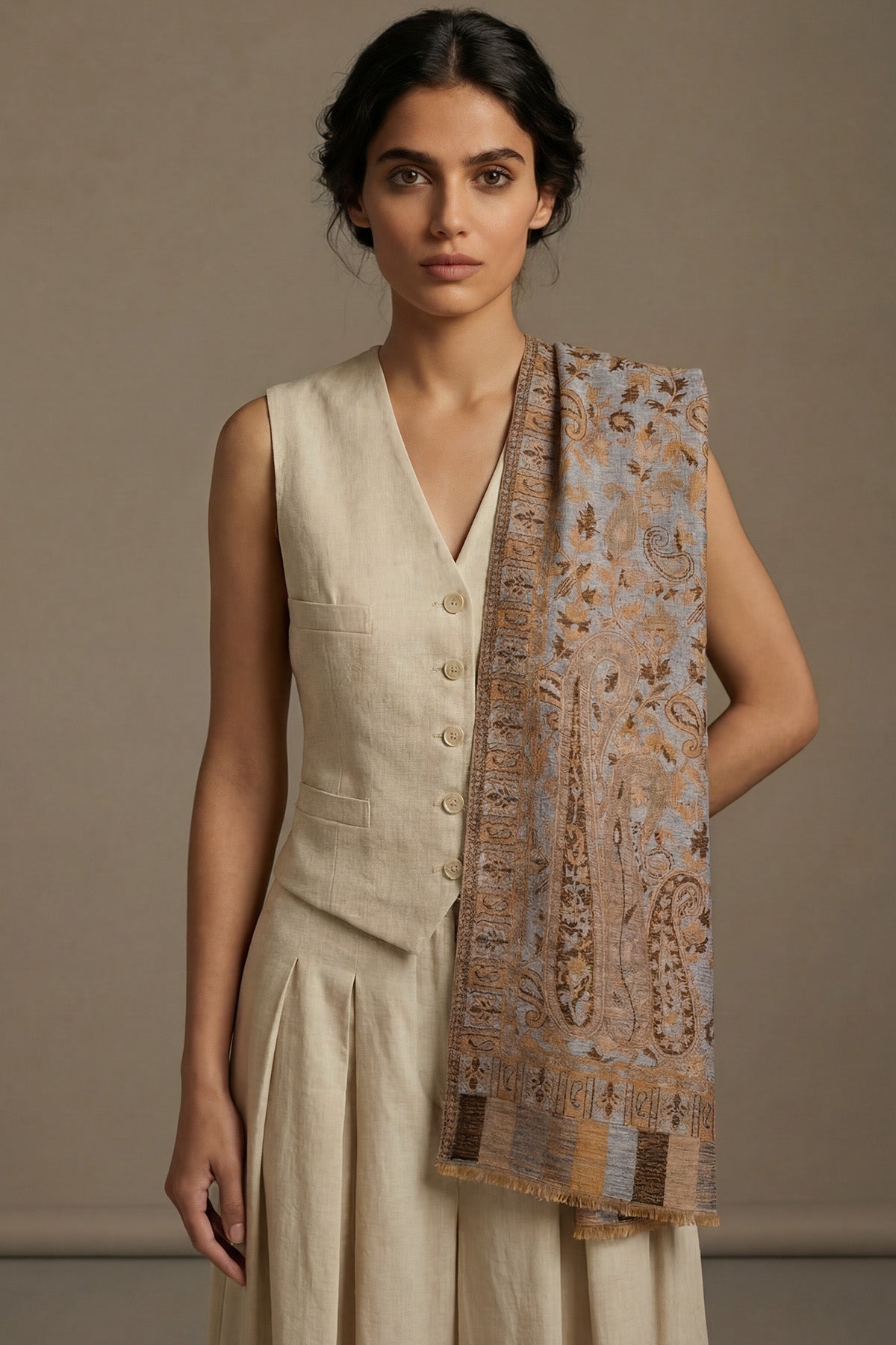 Pashmina Jamawar – Paisley Garden | Gold-Amber