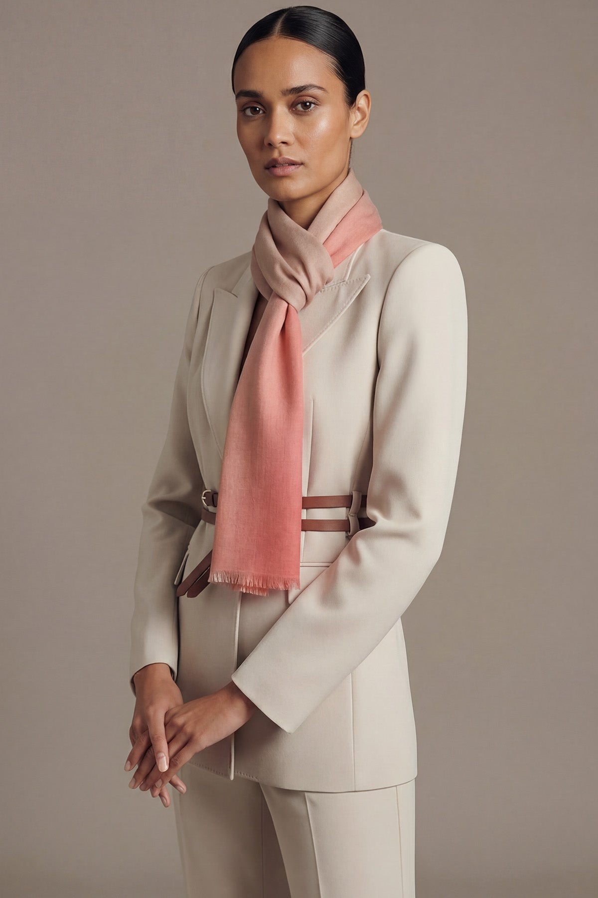 Handwoven Cashmere Ombre | Coral Pink-Blush Beige