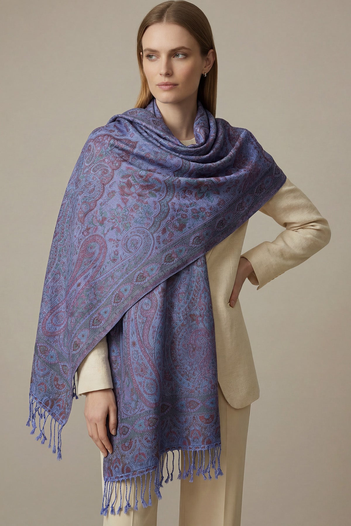 Pure Silk Jamawar Reversible | Periwinkle