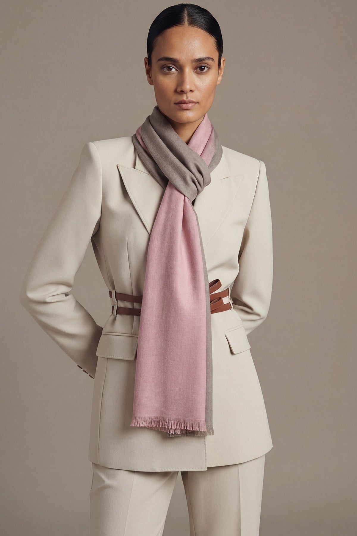 Handwoven Cashmere Ombre | Rose Pink-Taupe