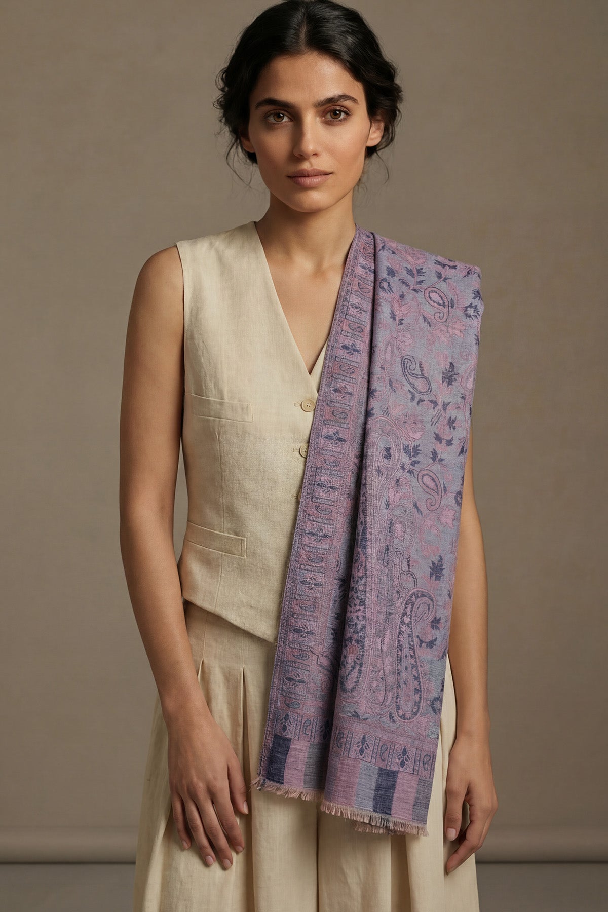 Pashmina Jamawar – Paisley Garden | Muted-Lavender