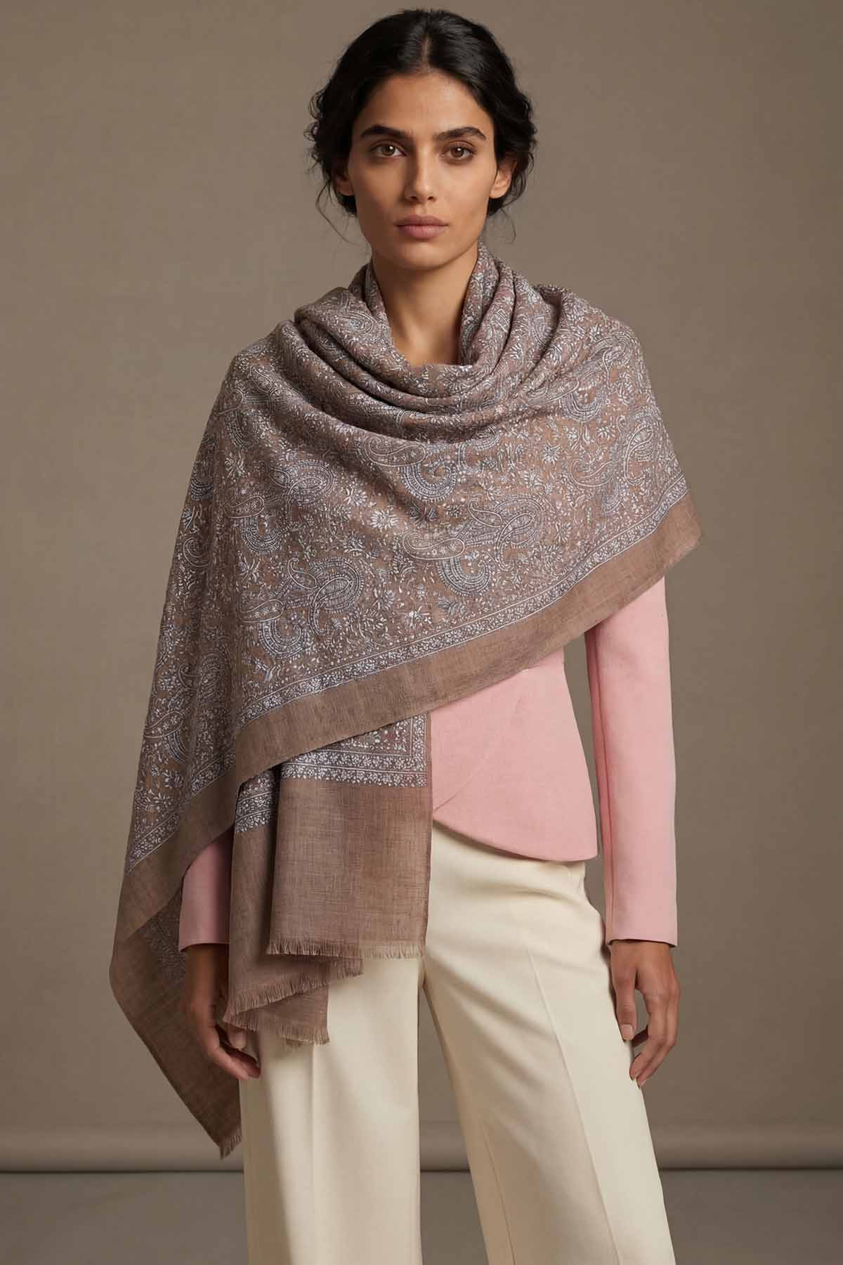 Pashmina Tapestry Paisley Trio | Taupe Brown