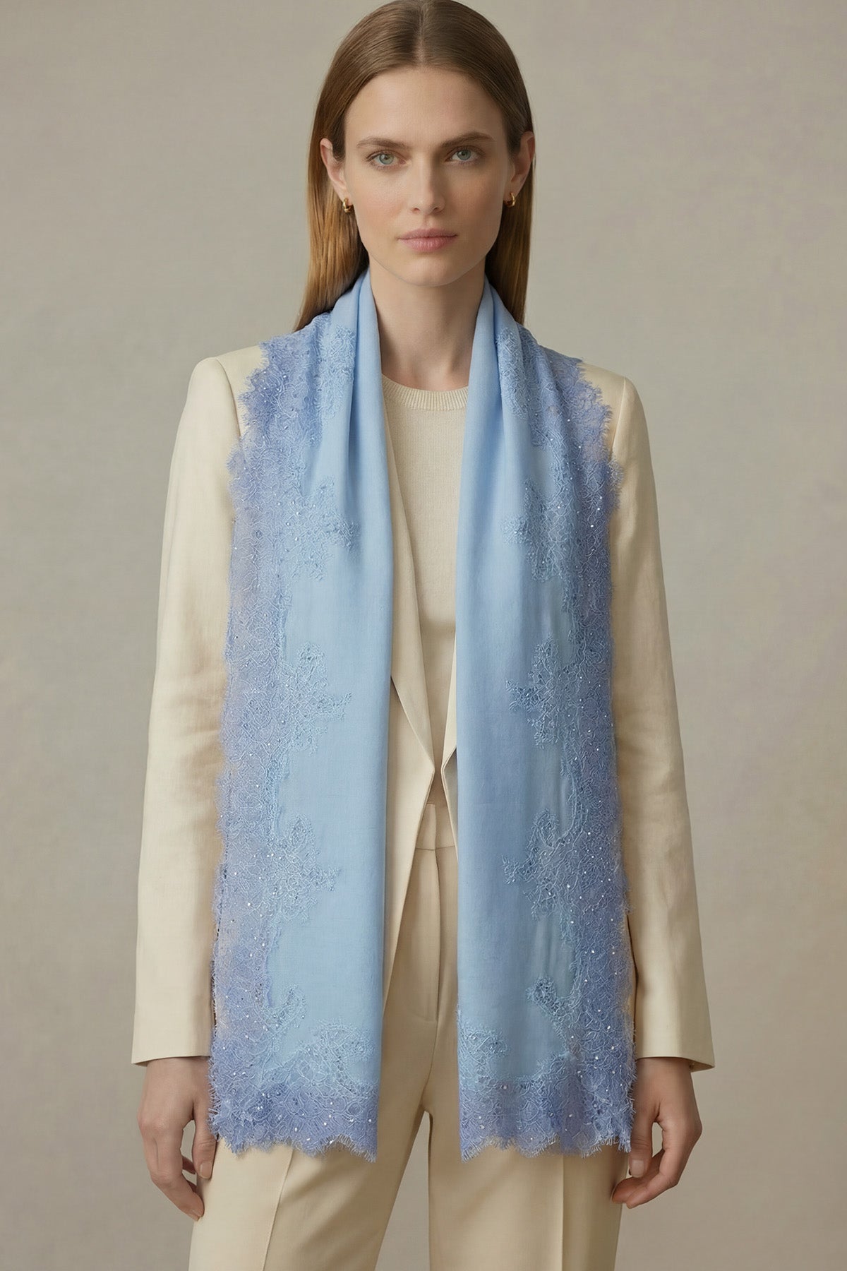 Cashmere Chantilly Lace Embrace | Muted-Cornflower
