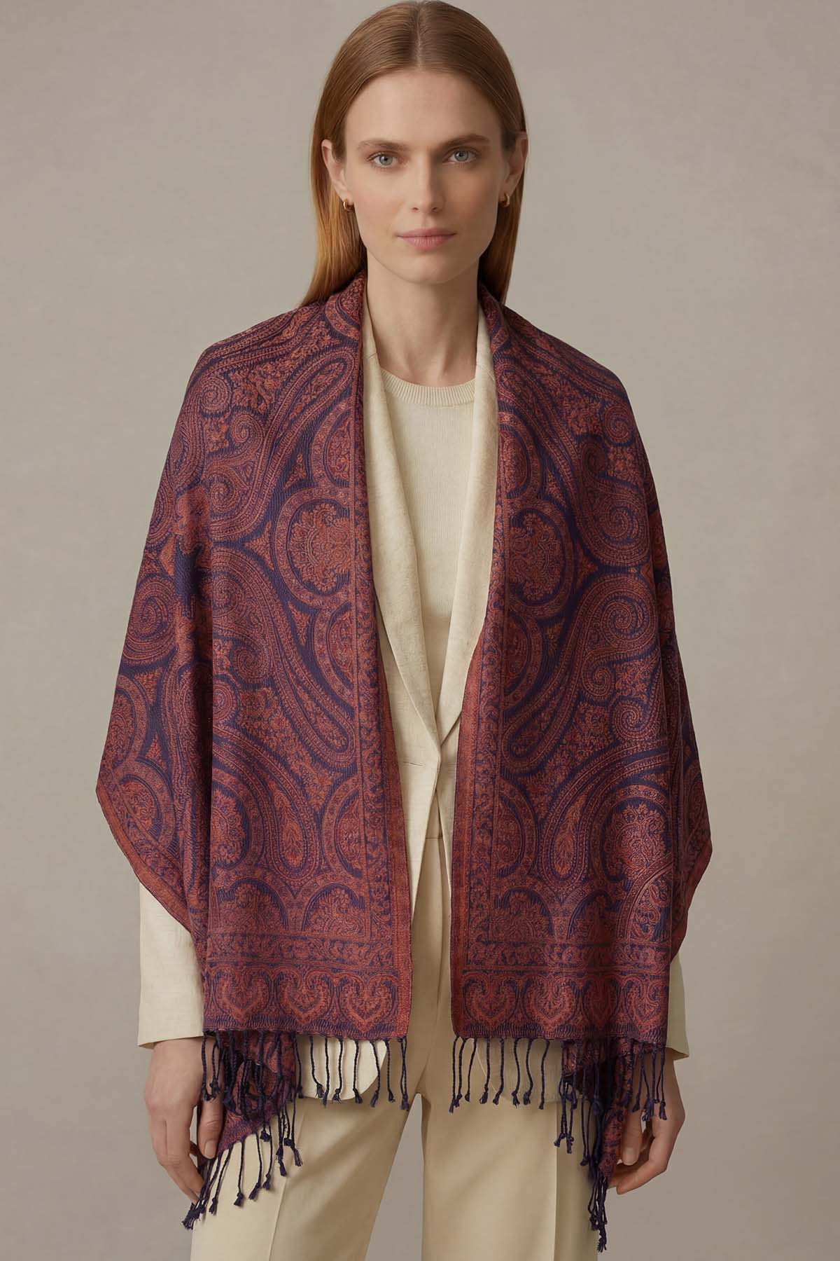 Pure Silk Jamawar Reversible | Navy-Rust