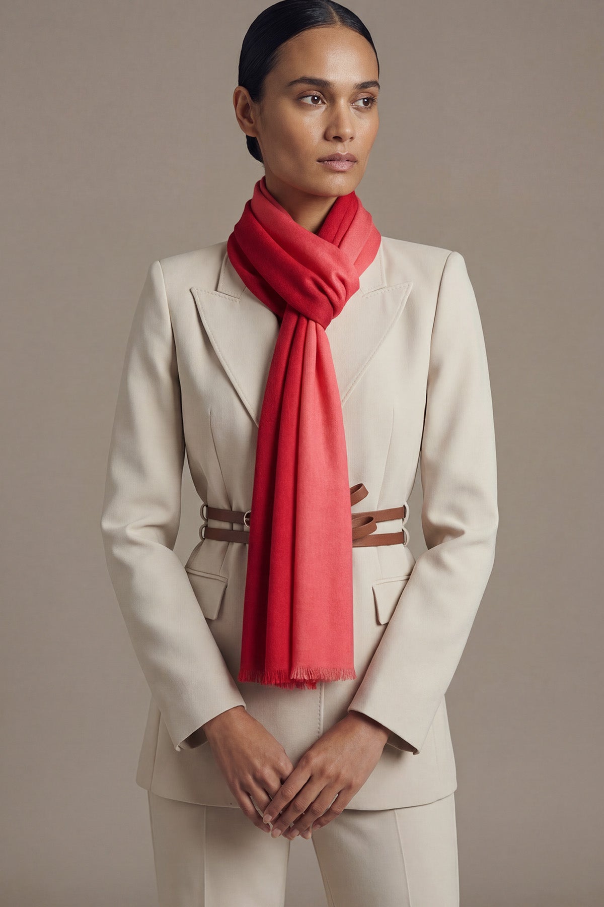 Handwoven Cashmere Ombre | Deep Red-Coral