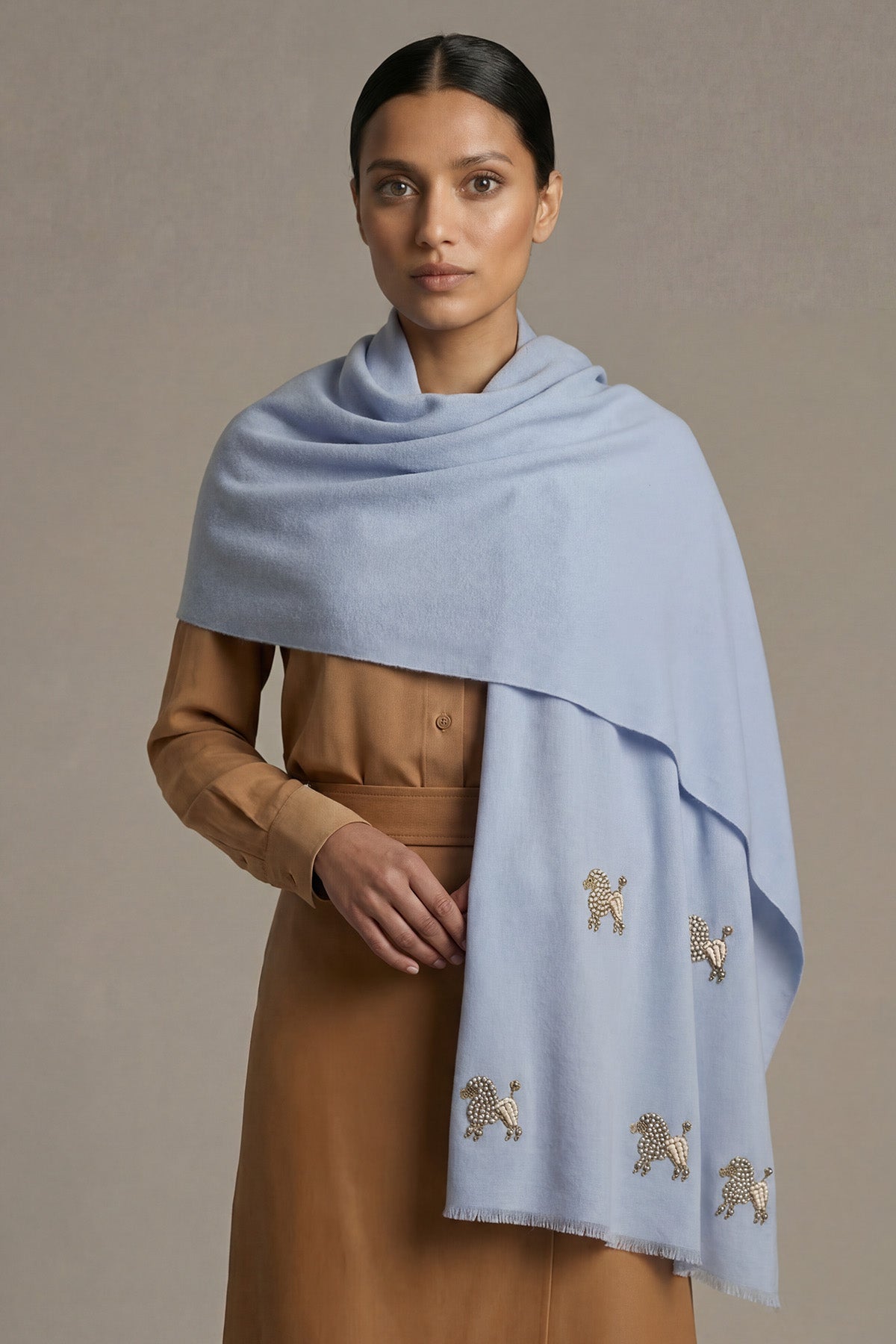 Cashmere Embroidery - Poodles | Steel Blue