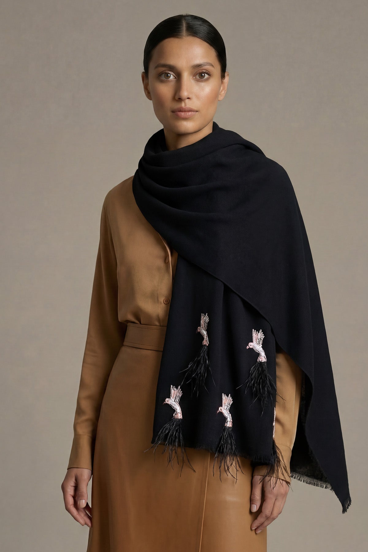 Cashmere Embroidery - Birds of Paradise | Black