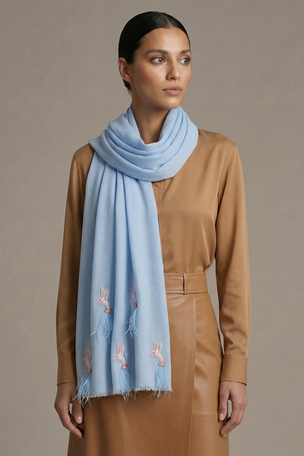 Cashmere Embroidery - Birds of Paradise | Powder-Blue