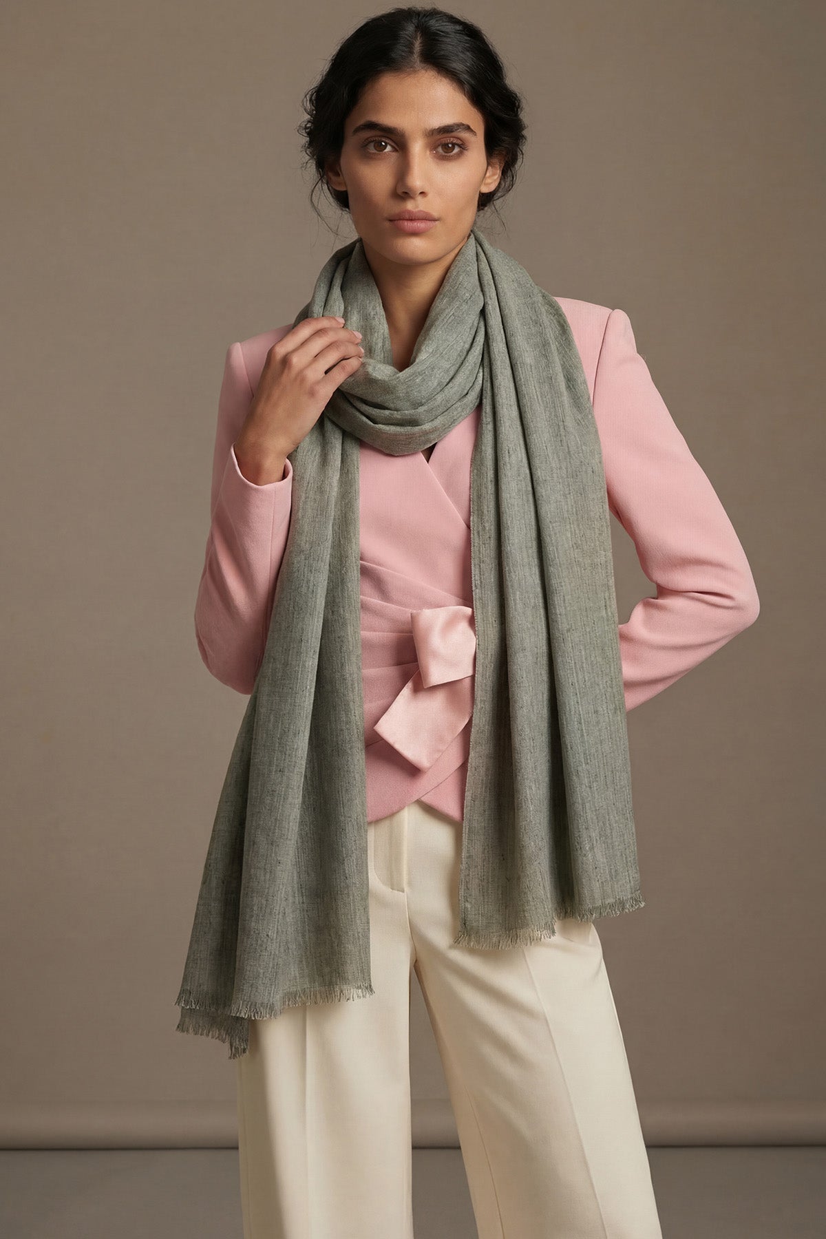 Khadi Pashmina | Olive-Grey