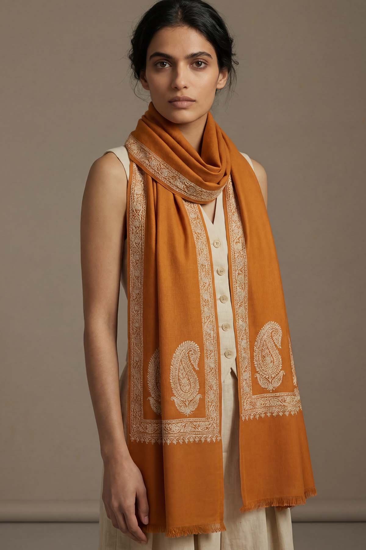 Pashmina Birds Eye - Paisley Edge | Saffron-Amber