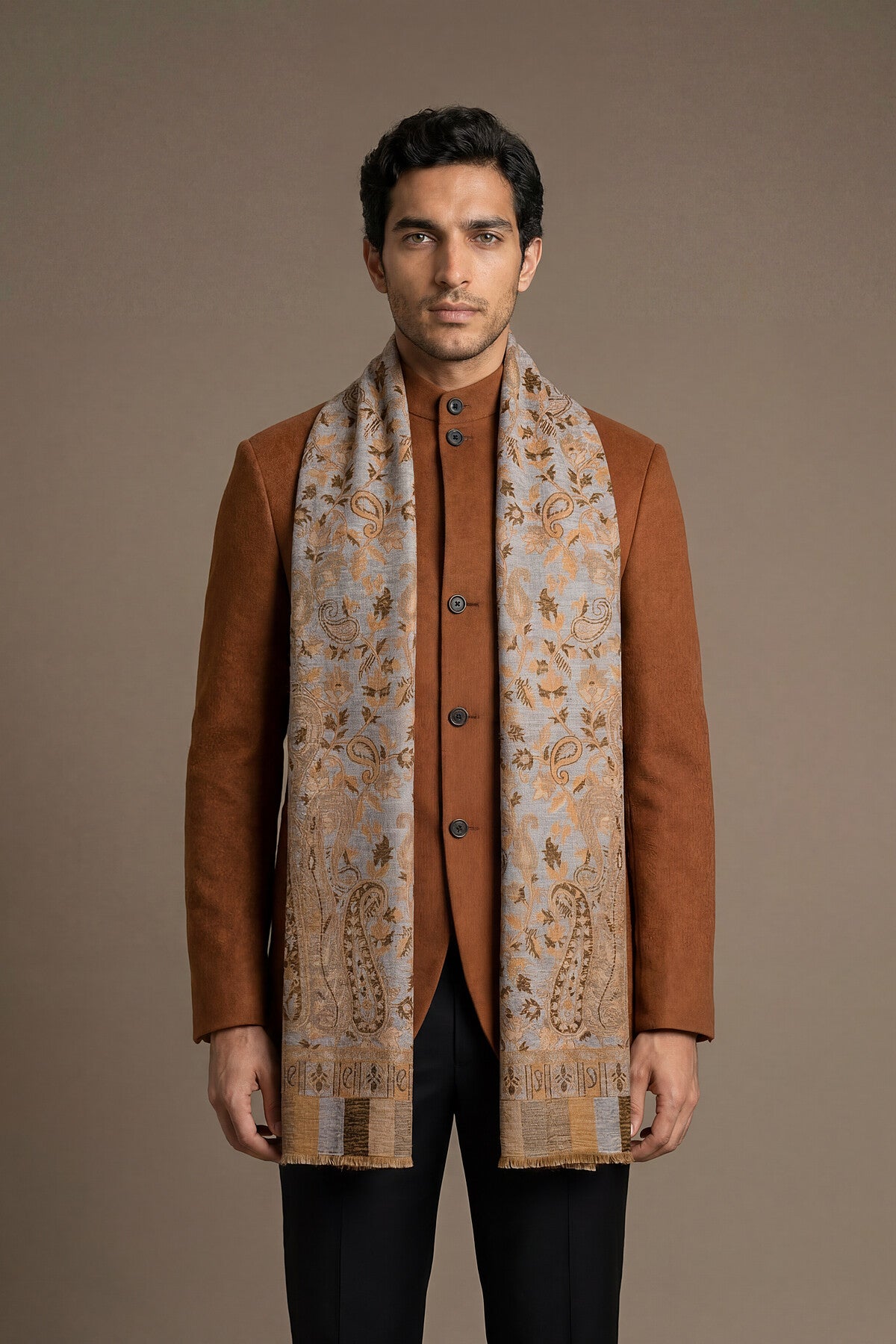 Pashmina Jamawar – Paisley Garden | Gold-Amber