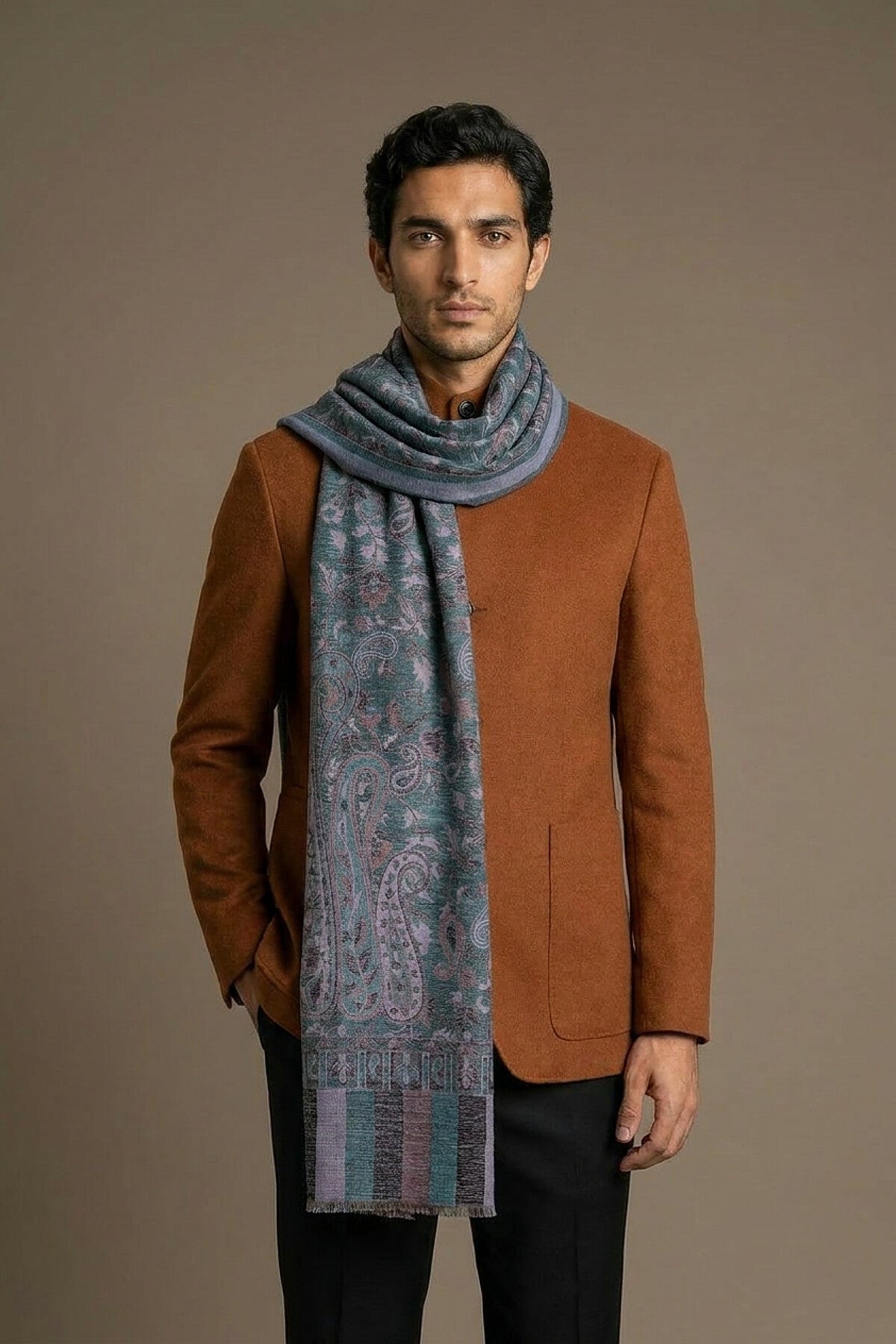 Pashmina Jamawar – Paisley Garden | Teal-Dust