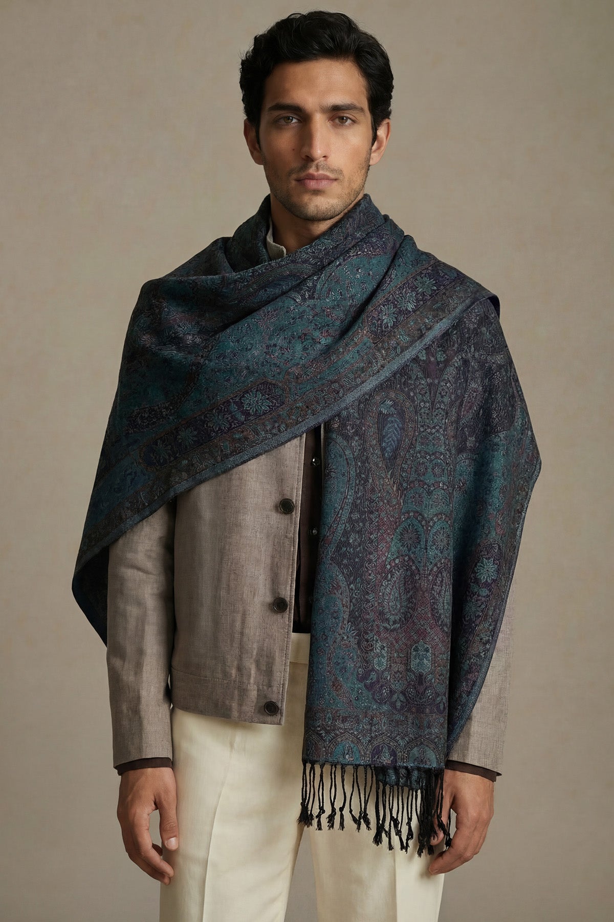 Pure Silk Jamawar Reversible | Teal Navy