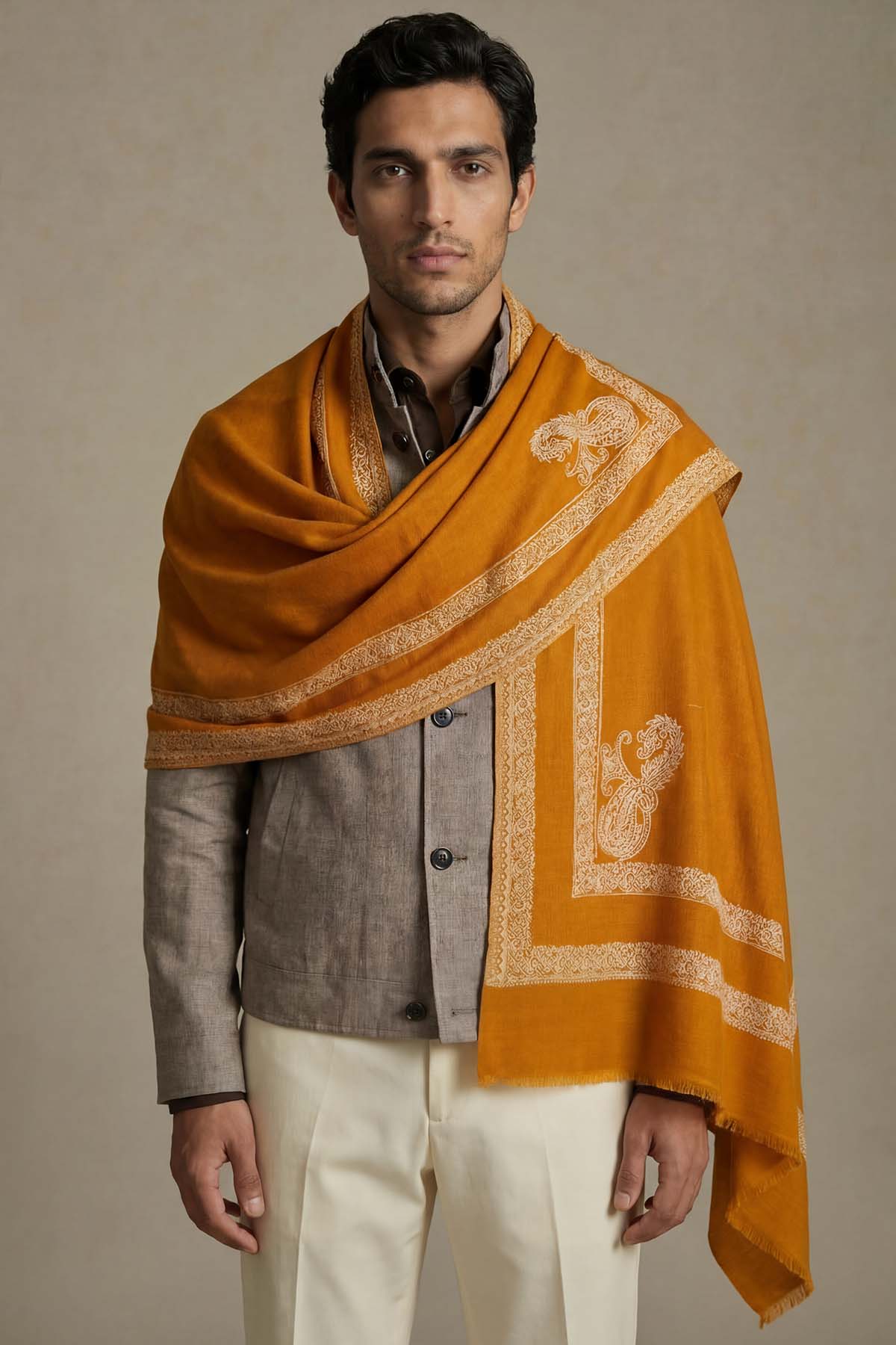 Pashmina Birds Eye - Paisley Edge | Saffron-Amber