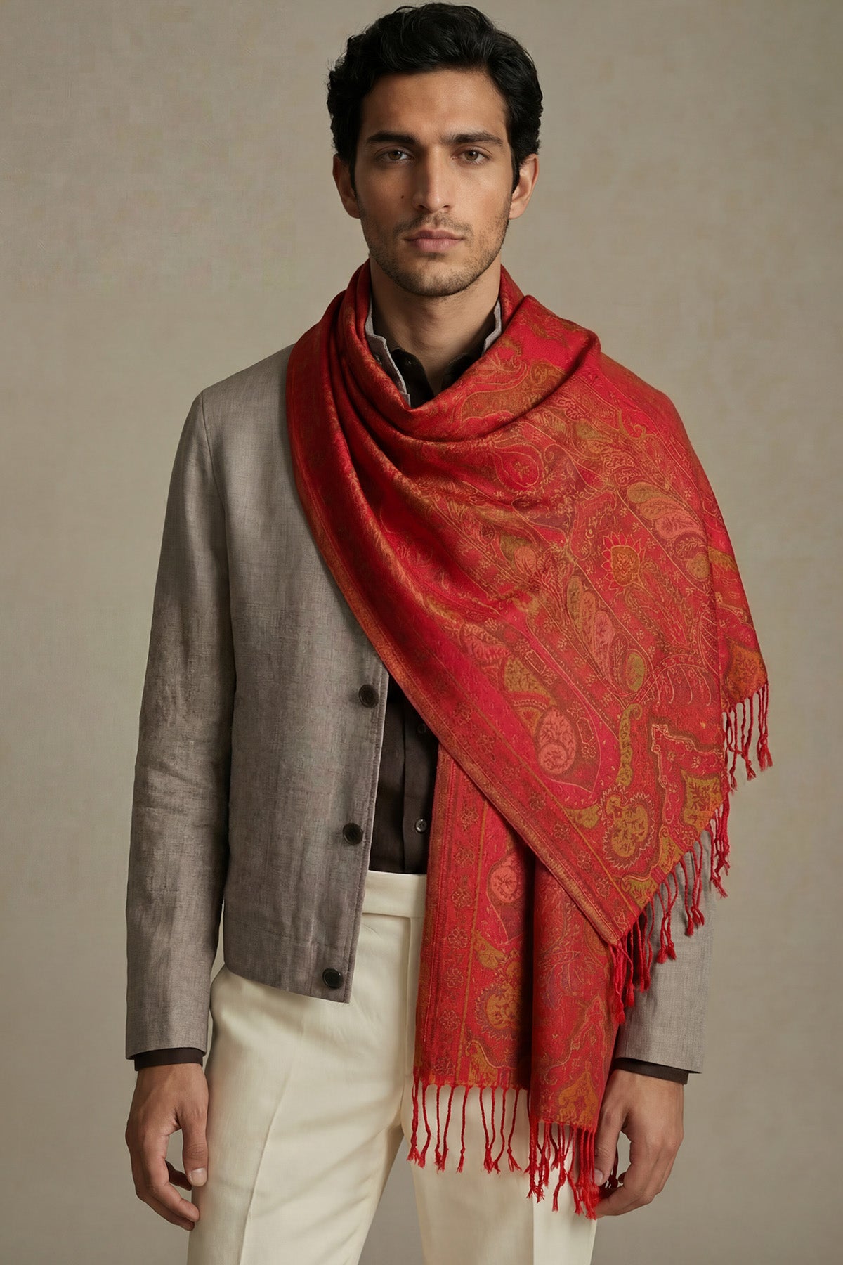 Pure Silk Jamawar Reversible | Crimson