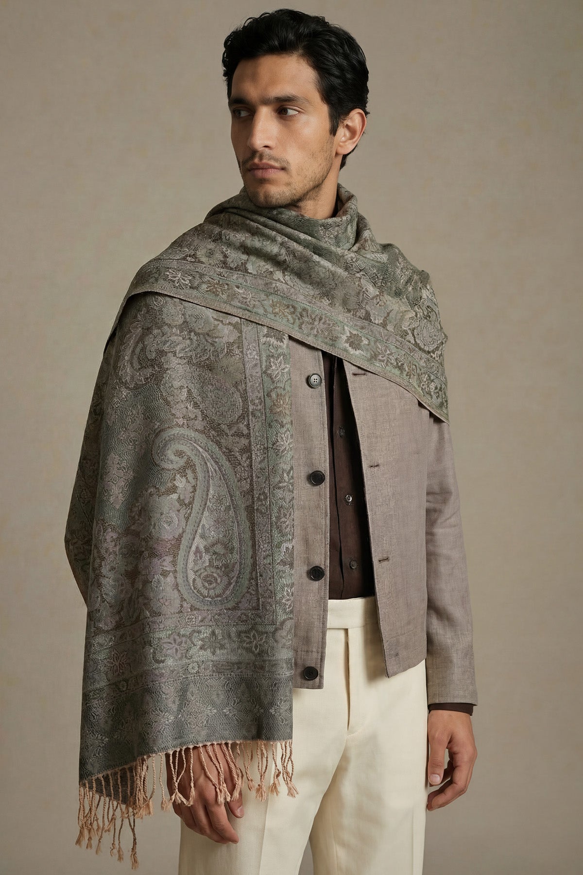 Pure Silk Jamawar Reversible | Sage
