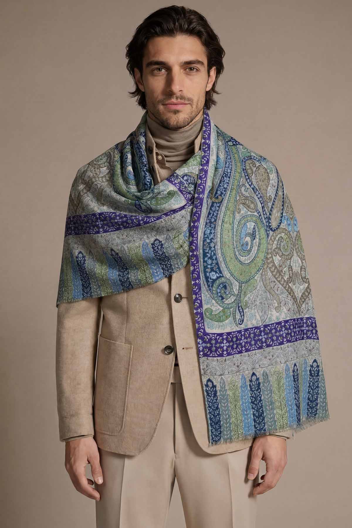Cashmere Imperial Paisley Stole | Turquoise