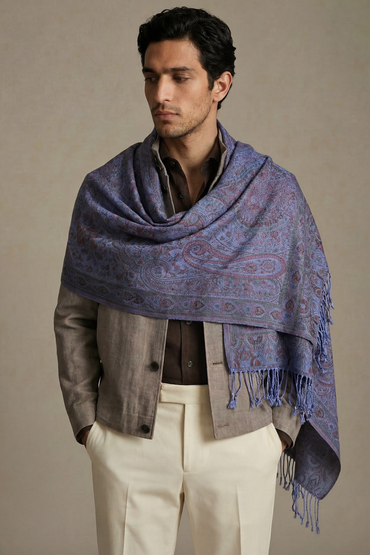 Pure Silk Jamawar Reversible | Periwinkle