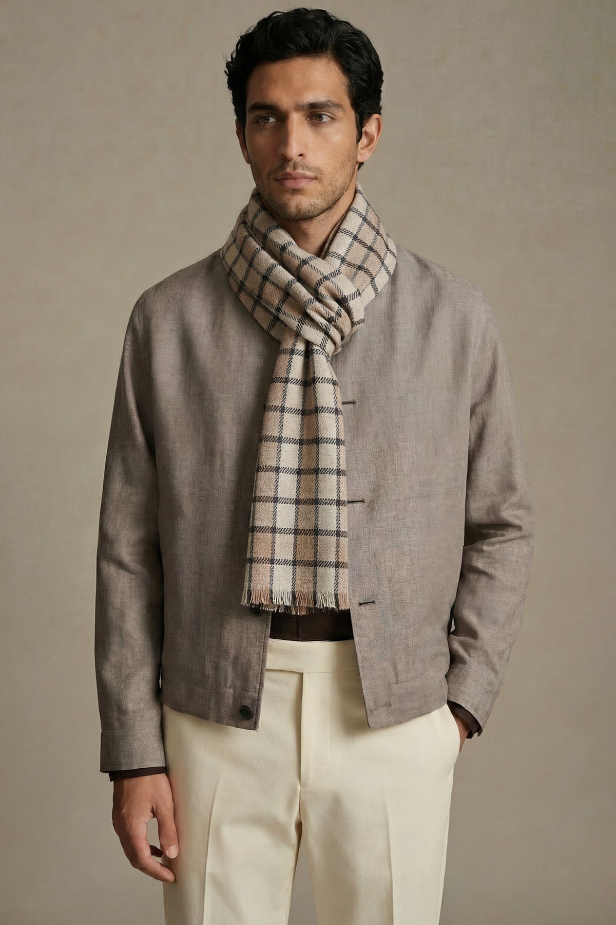 Pashmina Muffler Dual Checks | Sandy-Beige