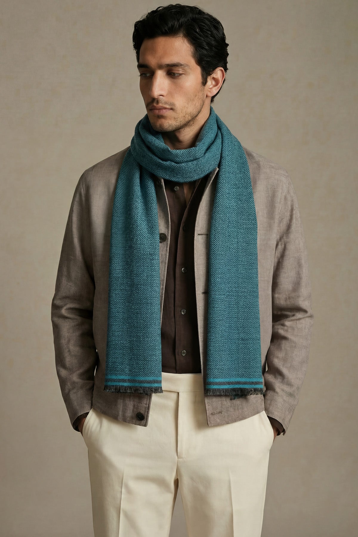 Pashmina Muffler Herringbone | Teal-Turquoise
