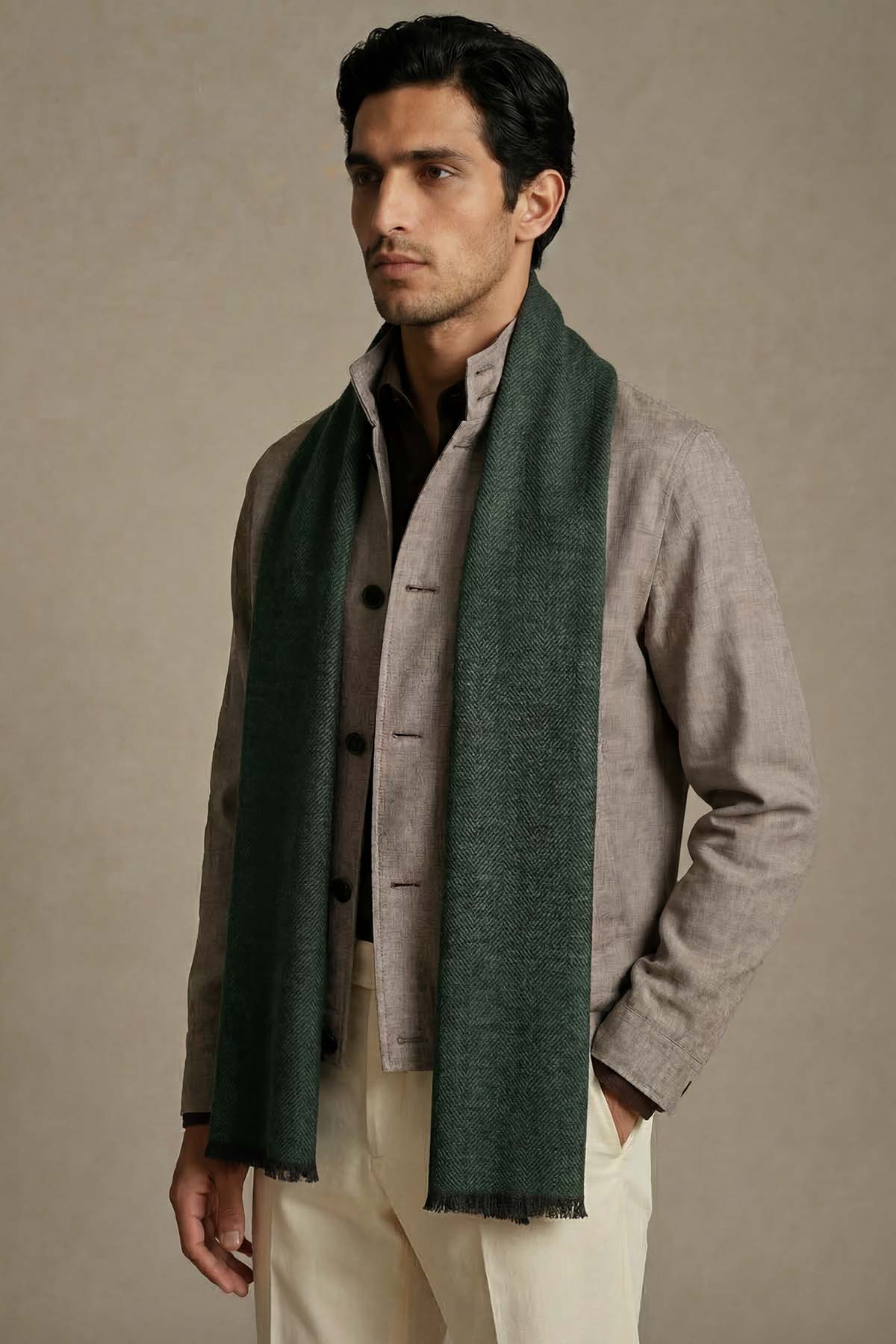 Pashmina Muffler Herringbone | Forest-Green