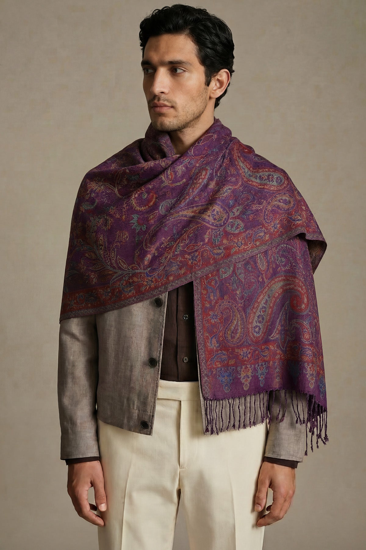 Pure Silk Jamawar Reversible | Purple-Burgundy