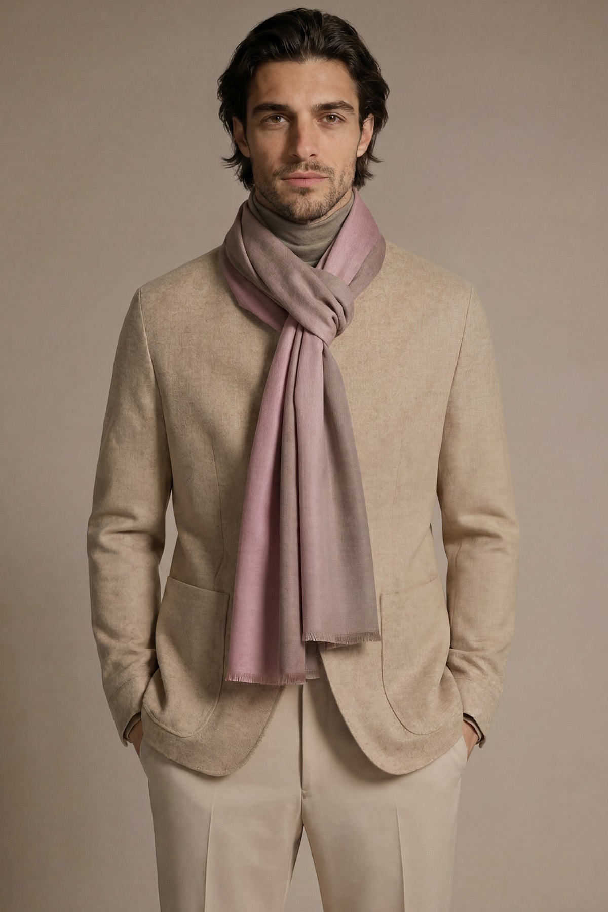 Handwoven Cashmere Ombre | Rose Pink-Taupe