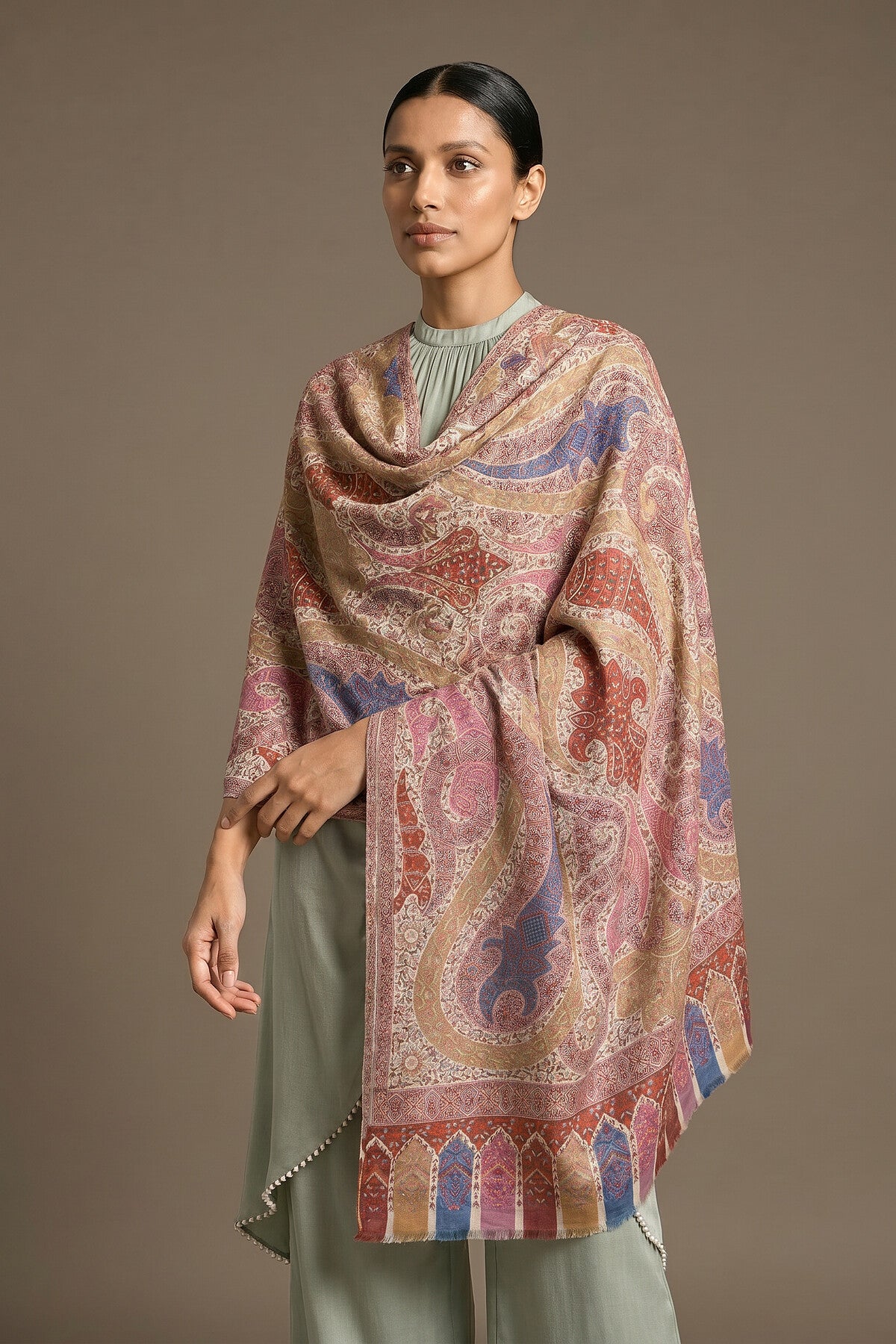 Cashmere Imperial Paisley Shawl | Rose-Beige