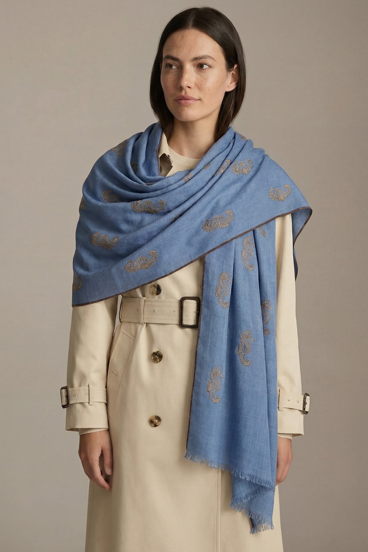 Pashmina Embroidery - Tide | Chambray-Blue