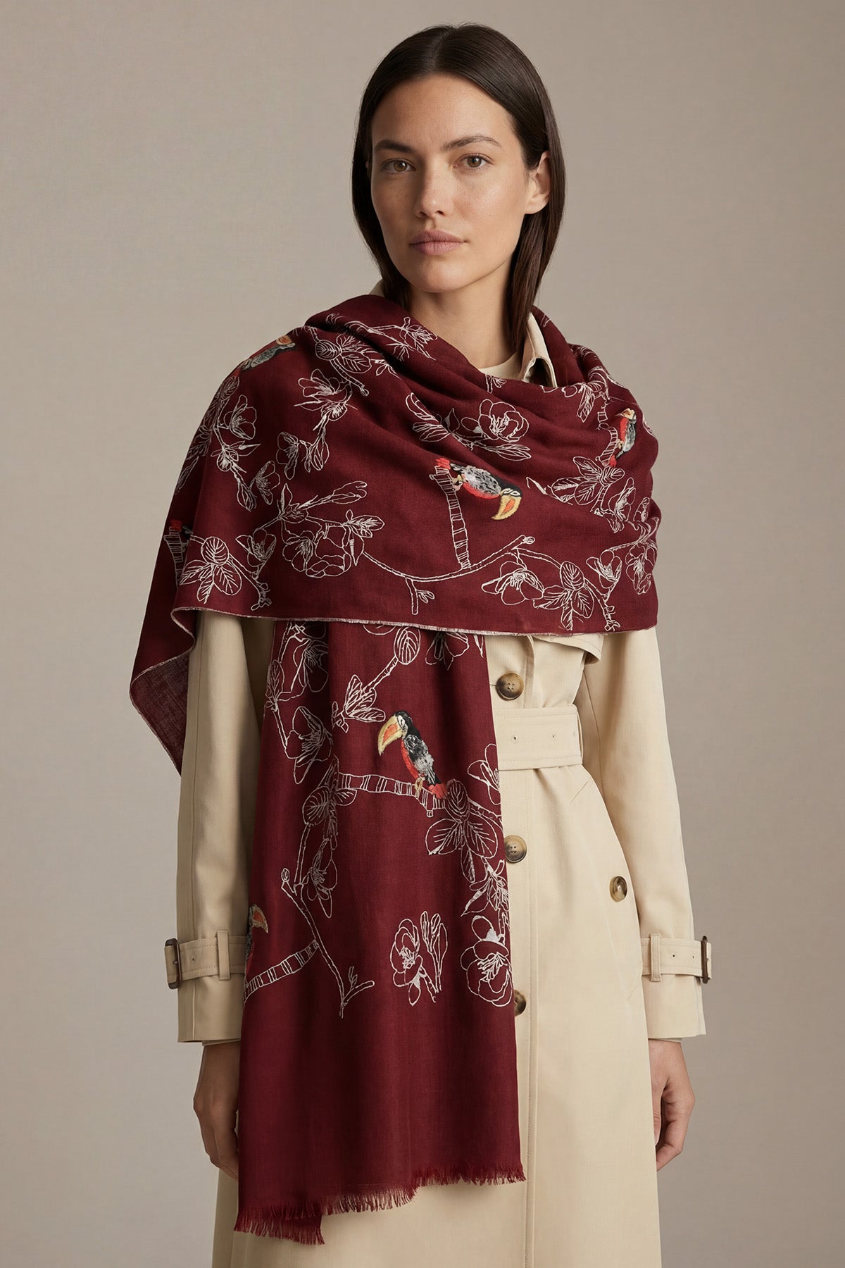 Pashmina Embroidery - Canopy | Deep-Garnet
